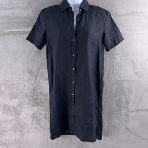 James Perse Shirt Dress Womens Size One Black‎ Linen Button Front Short Sleeve